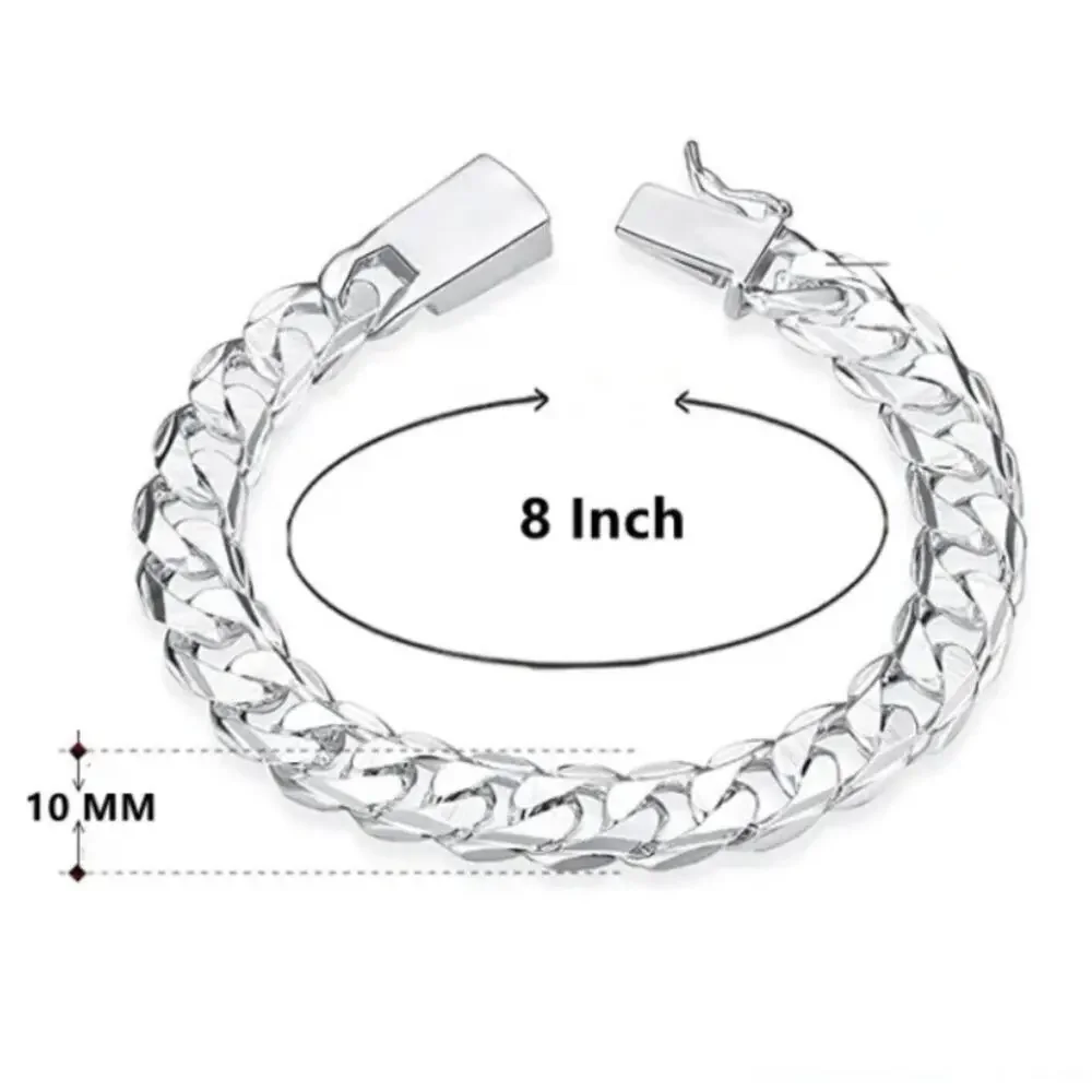 STERLING SILVER CHAIN LINK BRACELET 10mm UNISEX